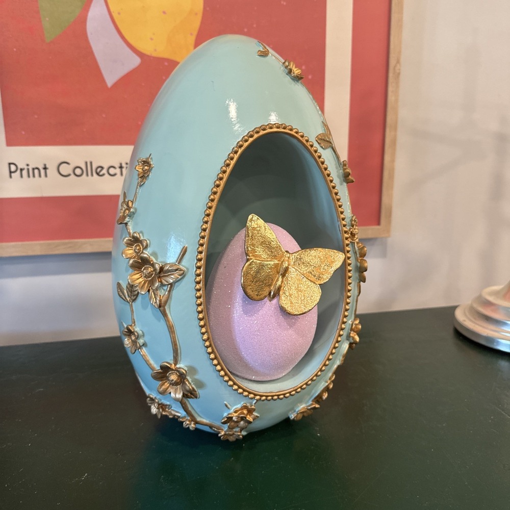 December Diamonds Easter Teal Egg With Butterfly Inside 14'' Outdoor/Indoor